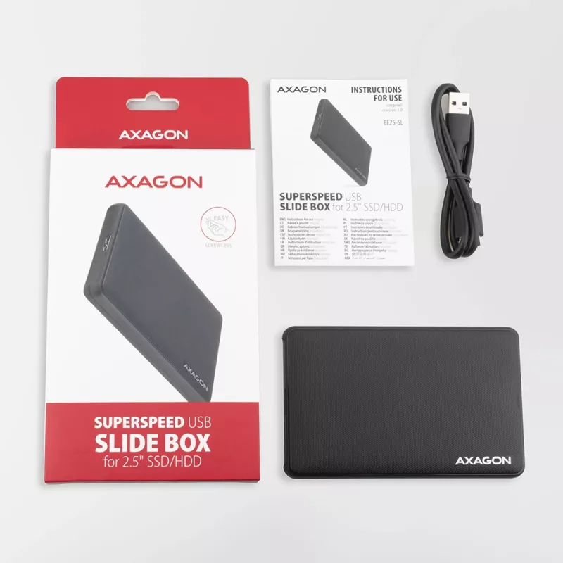 Axagon EE25-SL belaidis USB 3.2 Gen 1 - SATA 6G išorinis dėklas 2,5 colio SSD/HDD