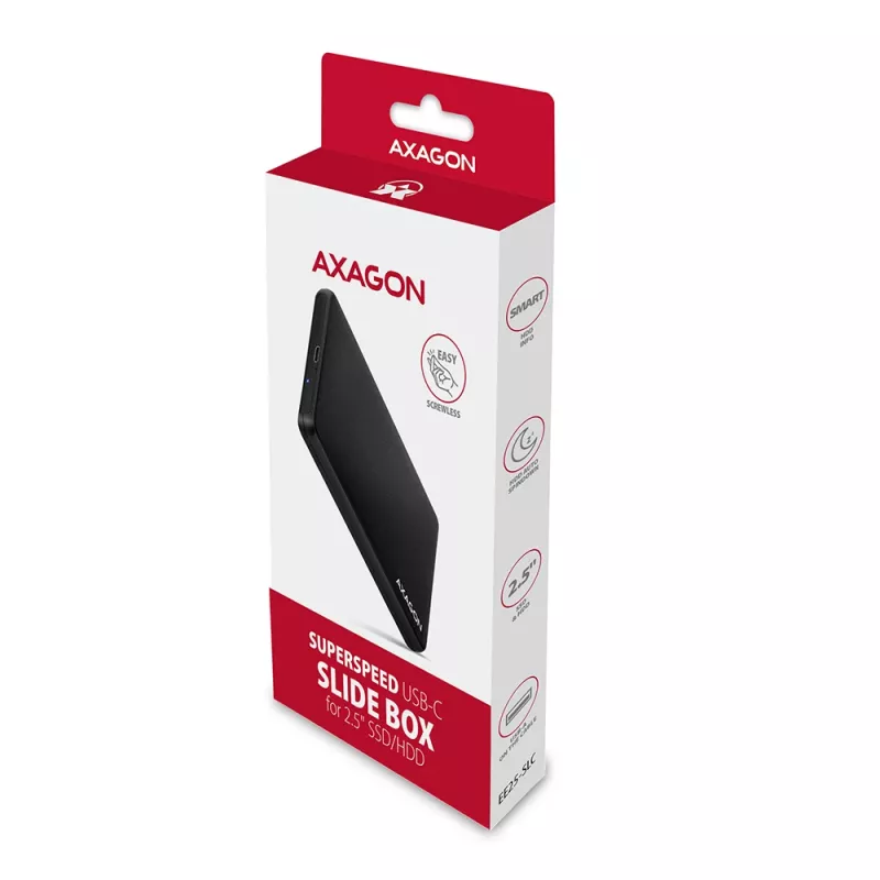 Axagon EE25-SLC Besisriegis USB-C 3.2 Gen 1 - SATA 6G išorinis dėklas 2,5 colio SSD/HDD