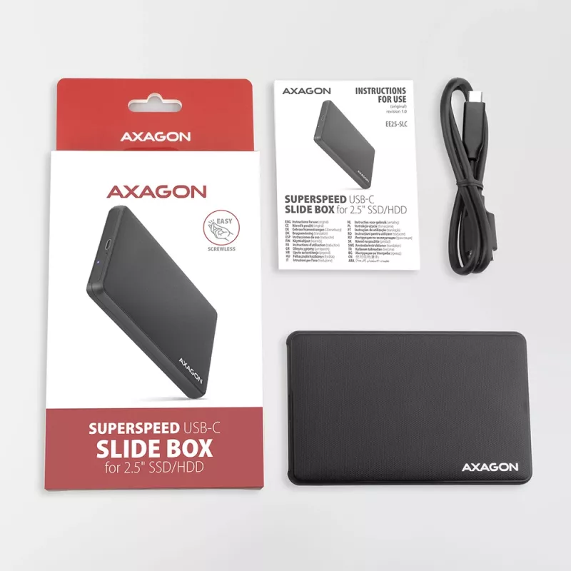 Axagon EE25-SLC Besisriegis USB-C 3.2 Gen 1 - SATA 6G išorinis dėklas 2,5 colio SSD/HDD