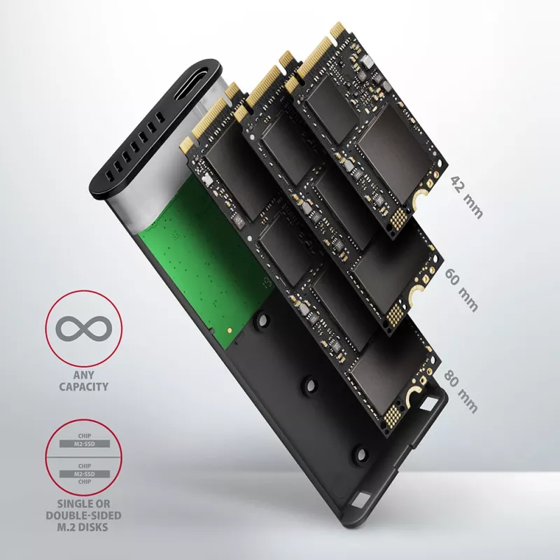 SSD dėklas Axagon EEM2-SBC USB-C 3.2 Gen 2 juodas M.2