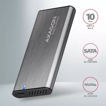 Axagon EEM2-SG2 SuperSpeed+ USB-C – M.2 NVMe ir SATA SSD RAW dėžutė