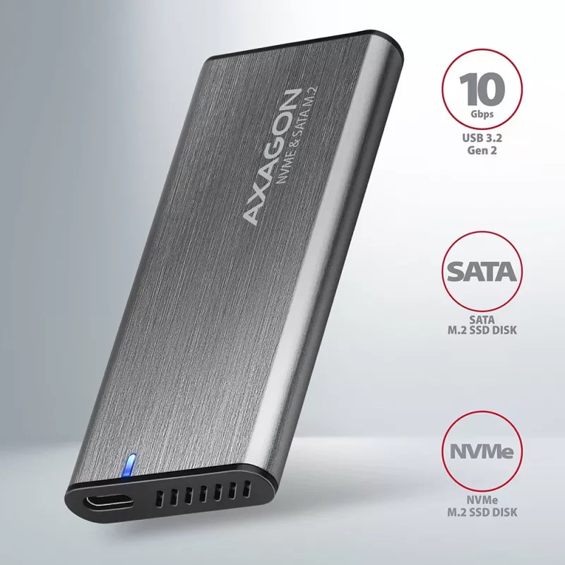 Axagon EEM2-SG2 SuperSpeed+ USB-C – M.2 NVMe ir SATA SSD RAW dėžutė