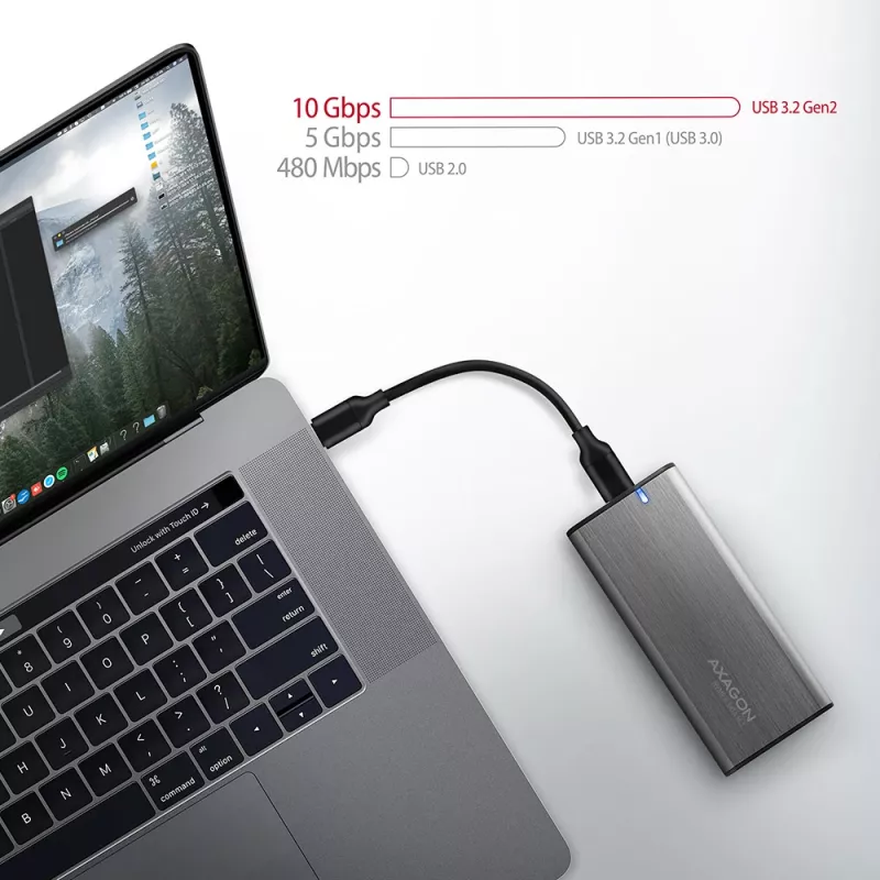 Axagon EEM2-SG2 SuperSpeed+ USB-C – M.2 NVMe ir SATA SSD RAW dėžutė