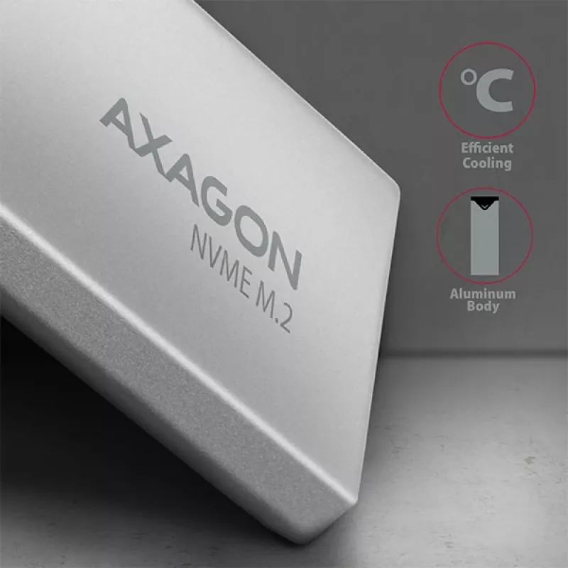 Axagon EEM2-UG2 išorinis USB-C 10Gbps metalinis dėklas M.2 NVMe SSD diskams. Sidabrinis