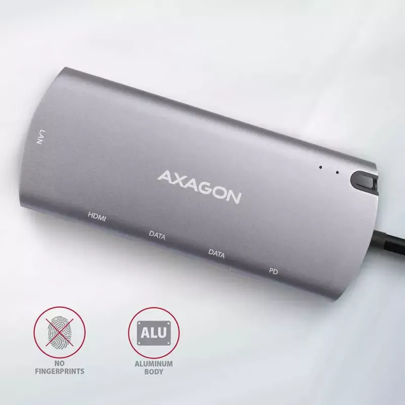 Axagon HMC-6M2 USB 3.2 Gen 1 šakotuvas, 2x USB-A, HDMI, RJ-45, SATA M.2, PD 100W, USB-C laidas
