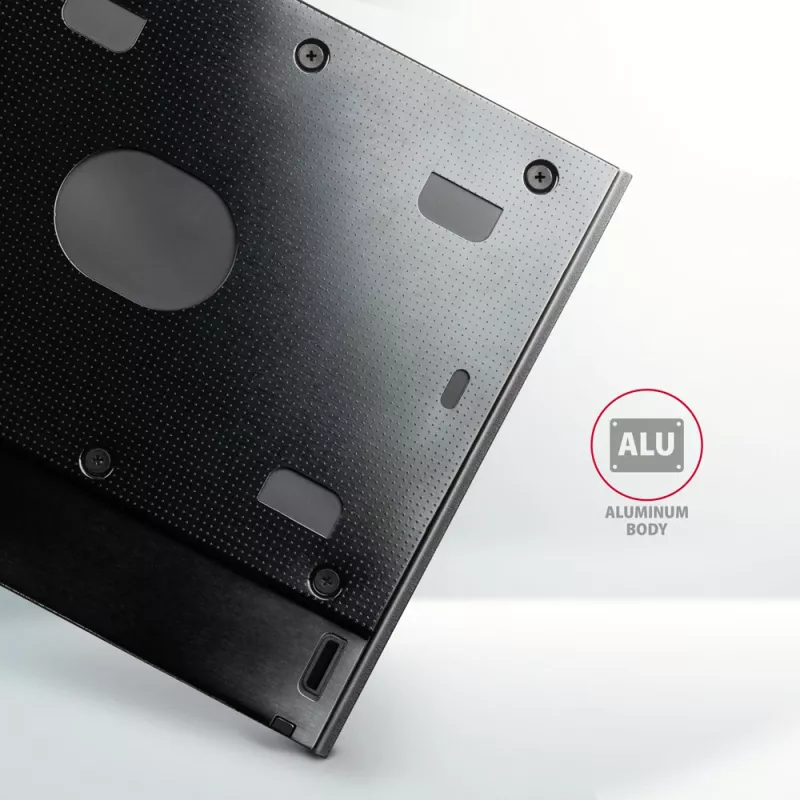 Axagon RSS-CD09 2.5 inch SSD/HDD krepšelis į DVD lizdą 9.5 mm LED ALU sąsajos kortelės/adapteris vidinis SATA