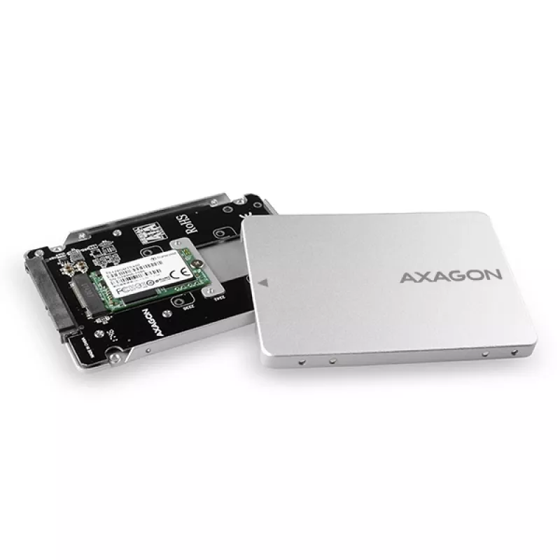 Axagon RSS-M2SD SATA - M.2 SATA SSD, vidinė 2,5 colio ALU dėžutė, sidabrinė