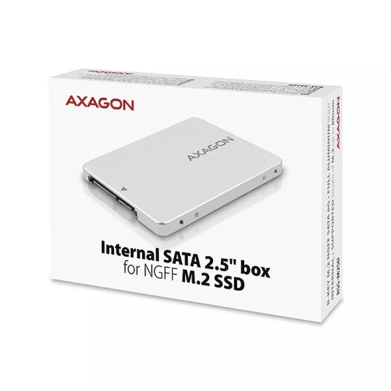 Axagon RSS-M2SD SATA - M.2 SATA SSD, vidinė 2,5 colio ALU dėžutė, sidabrinė