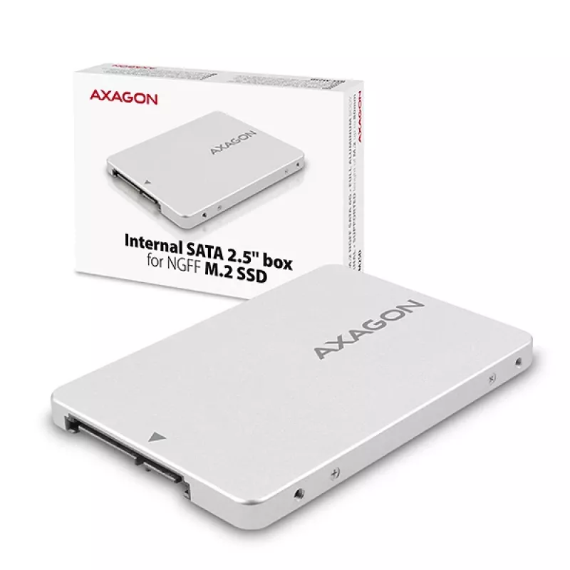 Axagon RSS-M2SD SATA - M.2 SATA SSD, vidinė 2,5 colio ALU dėžutė, sidabrinė