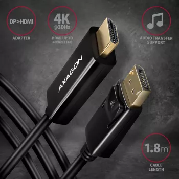 Axagon RVD-HI14C2 DisplayPort -> HDMI 1.4 laidas 1,8 m, 4K/30Hz