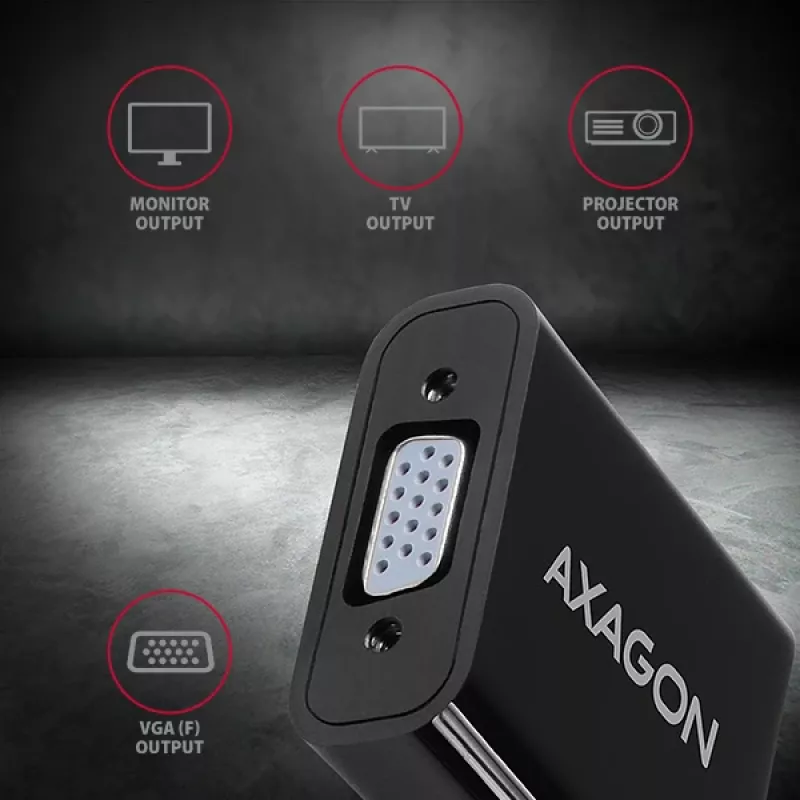 Axagon RVH-VGAN HDMI -> VGA adapteris FullHD, 1920x1200, garso išvestis, maitinimo įvestis