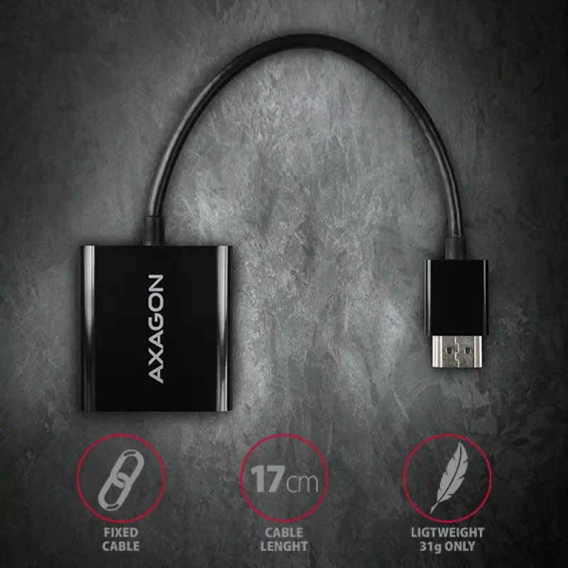 Axagon RVH-VGAN HDMI -> VGA adapteris FullHD, 1920x1200, garso išvestis, maitinimo įvestis