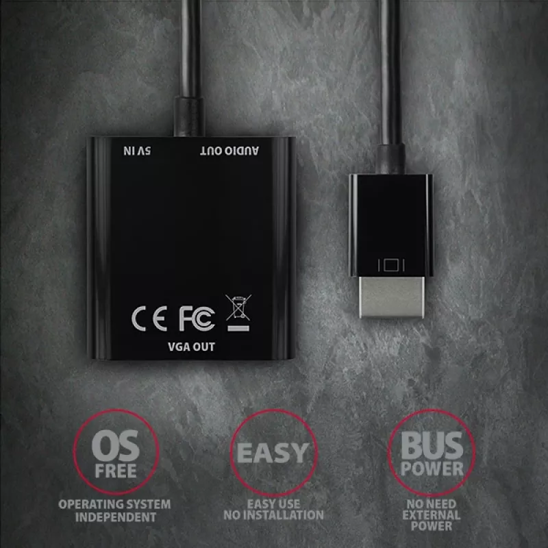 Axagon RVH-VGAN HDMI -> VGA adapteris FullHD, 1920x1200, garso išvestis, maitinimo įvestis