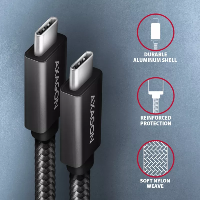 Axagon BUCM32-CM20AB SPEED+ USB-C USB 20Gbps/100W kabelis 2 m