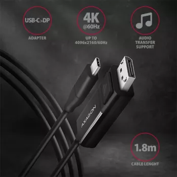 Axagon RVC-DPC USB-C -> DisplayPort kabelis 1,8 m 4K/60Hz