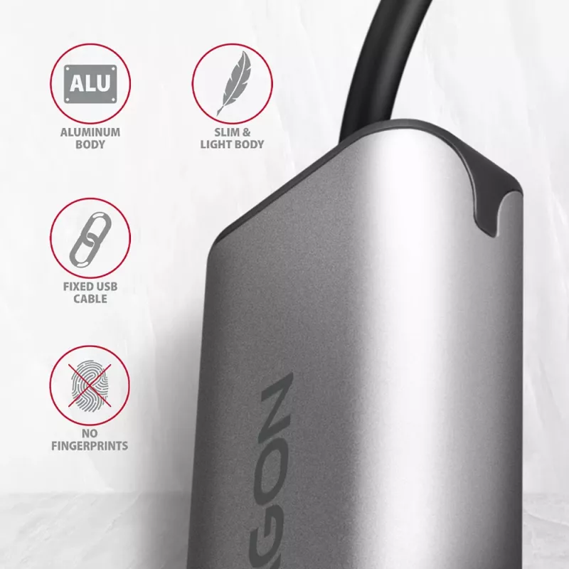 2.5 Gigabit Ethernet adapter AXAGON ADE-25R — USB Type-C, 10/100/1000/2500 Mbit, 5000 Mbit/s, aliuminis, pilka
