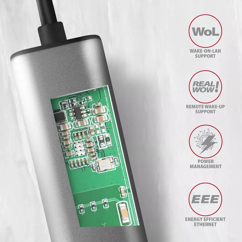 2.5 Gigabit Ethernet adapter AXAGON ADE-25R — USB Type-C, 10/100/1000/2500 Mbit, 5000 Mbit/s, aliuminis, pilka