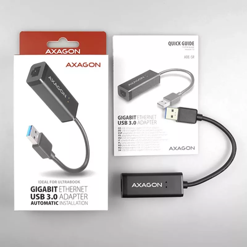„Axagon ADE-SR“ USB-A gigabito eterneto adapteris, laidinis, USB, Ethernet, 1000 Mbit/s, juodos spalvos