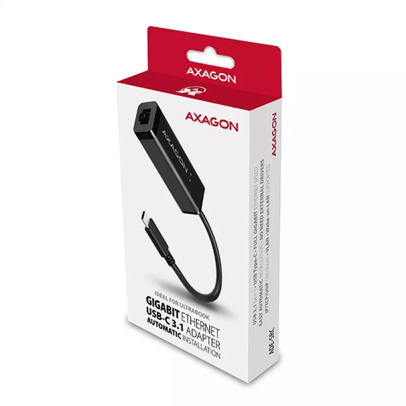 Axagon ADE-SRC USB-C gigabit eterneto adapteris, laidinis, USB Type-C, Ethernet, 1000 Mbit/s, juodas