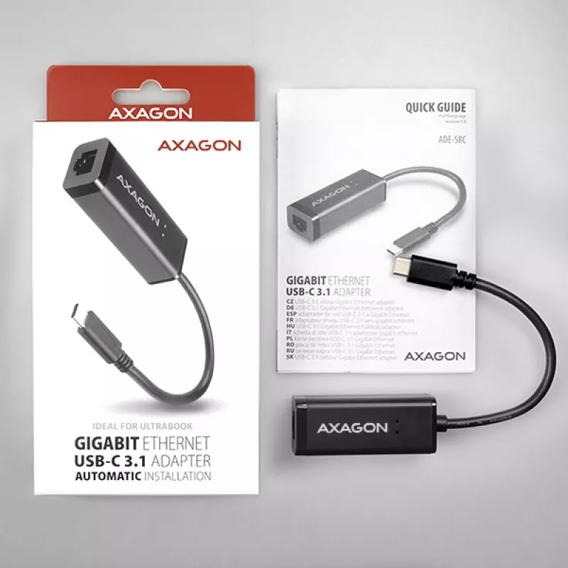 Axagon ADE-SRC USB-C gigabit eterneto adapteris, laidinis, USB Type-C, Ethernet, 1000 Mbit/s, juodas