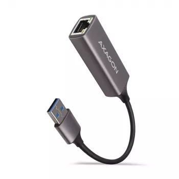 AXAGON USB 3.2 Gen 1 Type-A į Gigabit Ethernet adapteris ADE-TR — 10/100/1000 Mbps, metalinis titano pilkos spalvos, 5000 Mbit/s