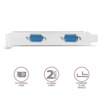 “Axagon PCEA-S2N” PCIe adapteris – 2 nuoseklieji prievadai, 250 kbps, su SP ir LP