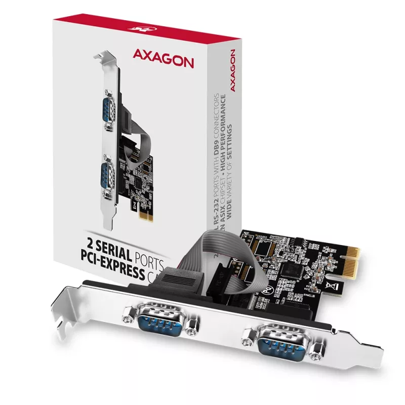“Axagon PCEA-S2N” PCIe adapteris – 2 nuoseklieji prievadai, 250 kbps, su SP ir LP