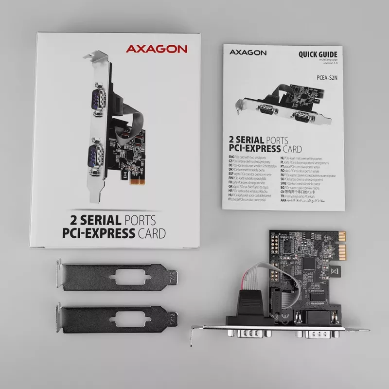 “Axagon PCEA-S2N” PCIe adapteris – 2 nuoseklieji prievadai, 250 kbps, su SP ir LP