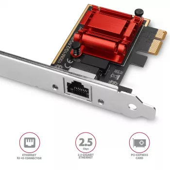 „Axagon PCEE-G25 PCIe – 2.5 Gigabit Ethernet adapteris Realtek 8125, PXE, su SP ir LP“