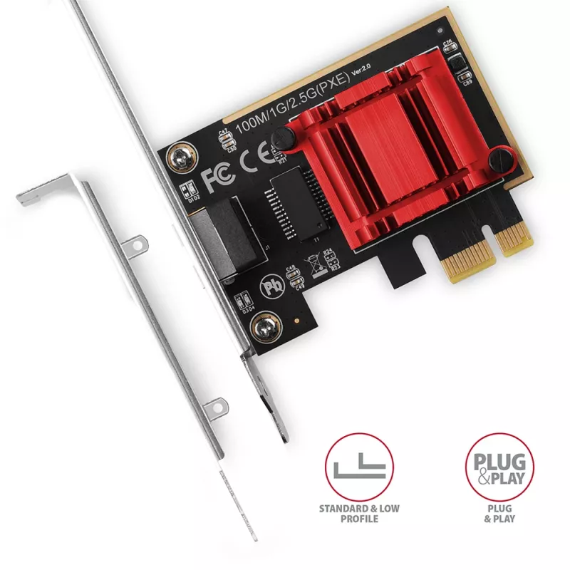 „Axagon PCEE-G25 PCIe – 2.5 Gigabit Ethernet adapteris Realtek 8125, PXE, su SP ir LP“