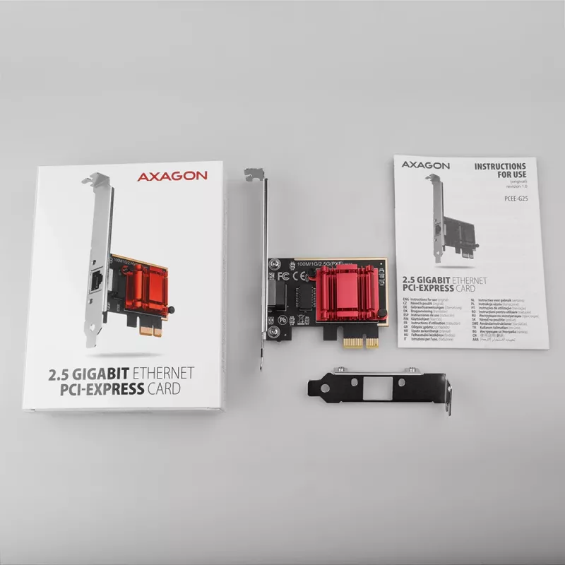 „Axagon PCEE-G25 PCIe – 2.5 Gigabit Ethernet adapteris Realtek 8125, PXE, su SP ir LP“