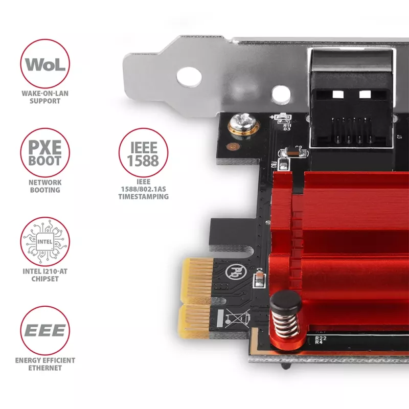 Vidinė tinklo plokštė AXAGON PCEE-GIX — PCI Express, Ethernet, 5000 Mbit/s, IEEE 802.3/802.3ab/802.3u