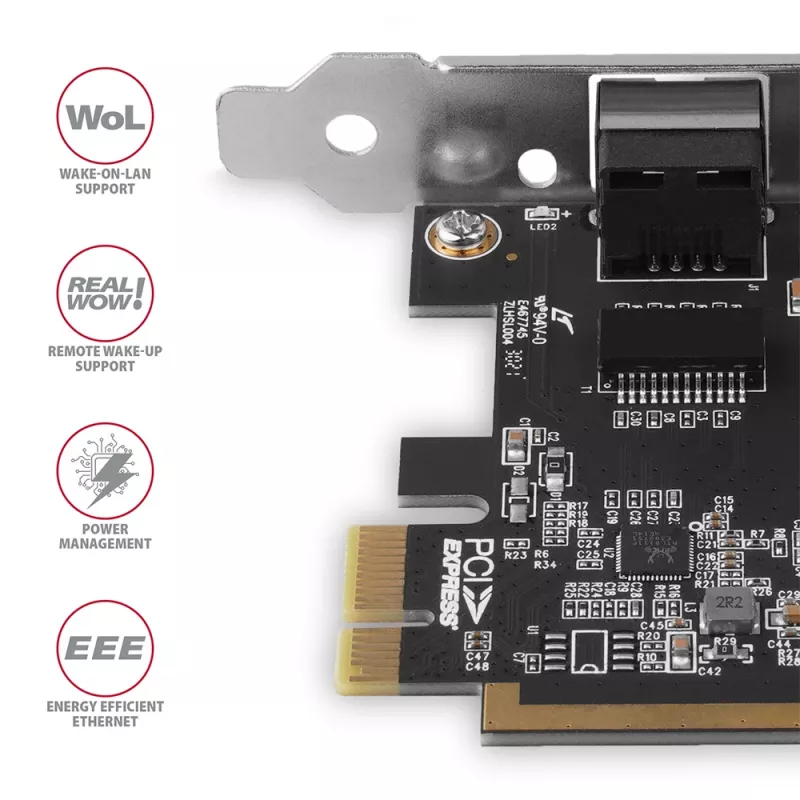 „Axagon PCEE-GRF PCIe – Gigabit Ethernet adapteris Realtek 8111F su SP ir LP“