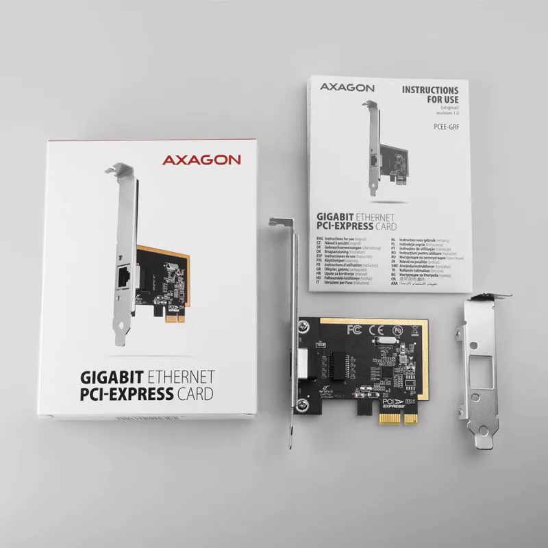 „Axagon PCEE-GRF PCIe – Gigabit Ethernet adapteris Realtek 8111F su SP ir LP“