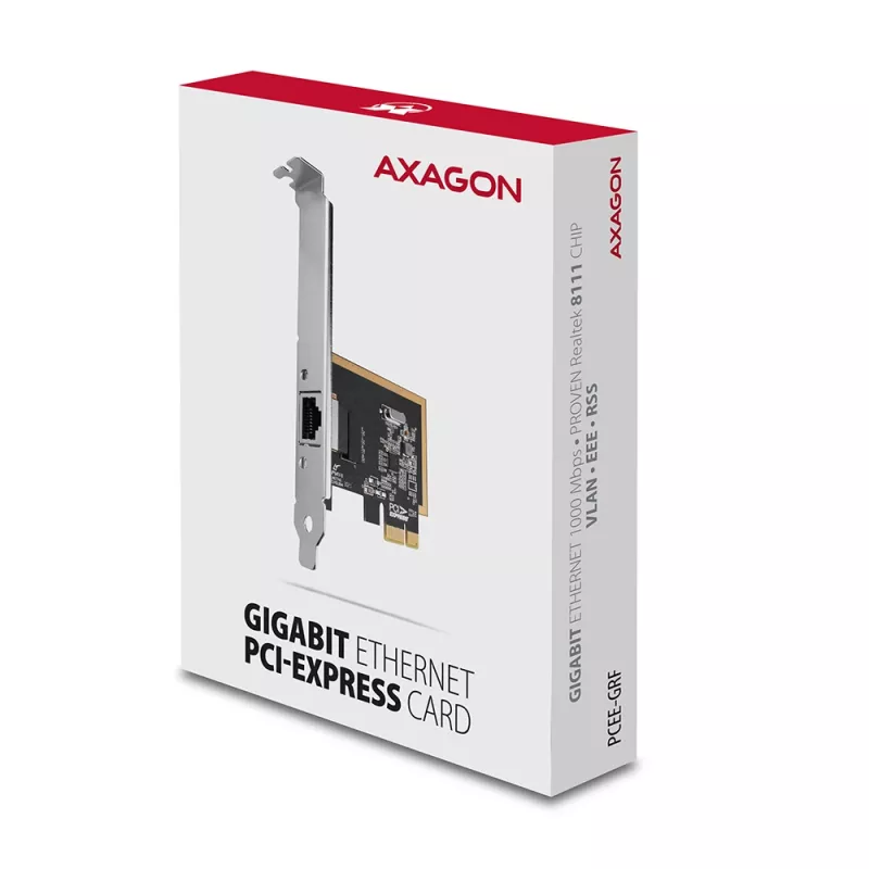 „Axagon PCEE-GRF PCIe – Gigabit Ethernet adapteris Realtek 8111F su SP ir LP“