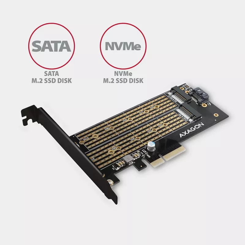 Axagon PCEM2-D PCIe x4 - M.2 NVMe M-rakto + SATA B-rakto lizdo adapteris su SP ir LP