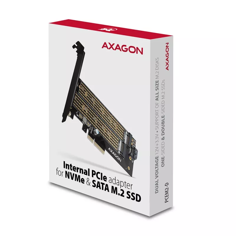 Axagon PCEM2-D PCIe x4 - M.2 NVMe M-rakto + SATA B-rakto lizdo adapteris su SP ir LP