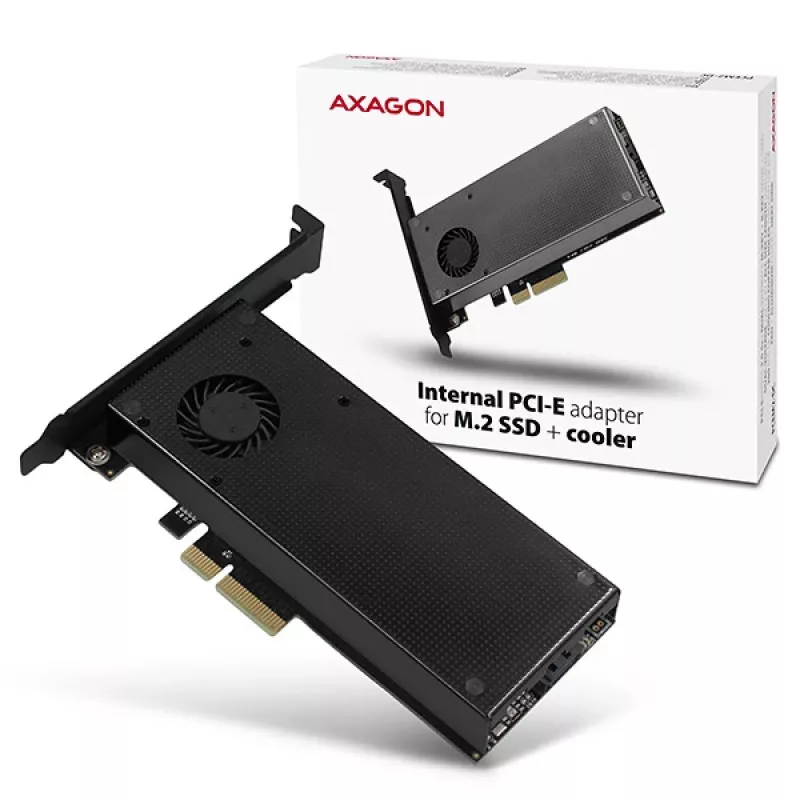 „Axagon PCEM2-DC“ PCIe x4 – M.2 NVMe M-rakto + SATA B-rakto lizdo adapteris su aušintuvu, SP ir LP
