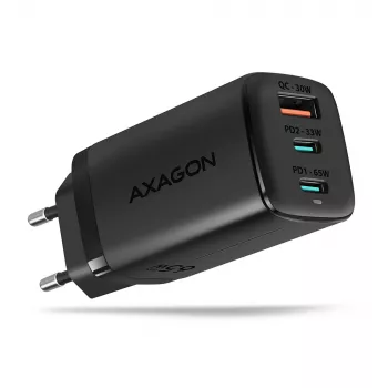 Axagon ACU-DPQ65 GaN sieninis įkroviklis 65W, 3x prievadas (USB-A + dvigubas USB-C), PD3.0/QC4+/PPS/Apple