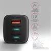 Axagon ACU-DPQ65 GaN sieninis įkroviklis 65W, 3x prievadas (USB-A + dvigubas USB-C), PD3.0/QC4+/PPS/Apple