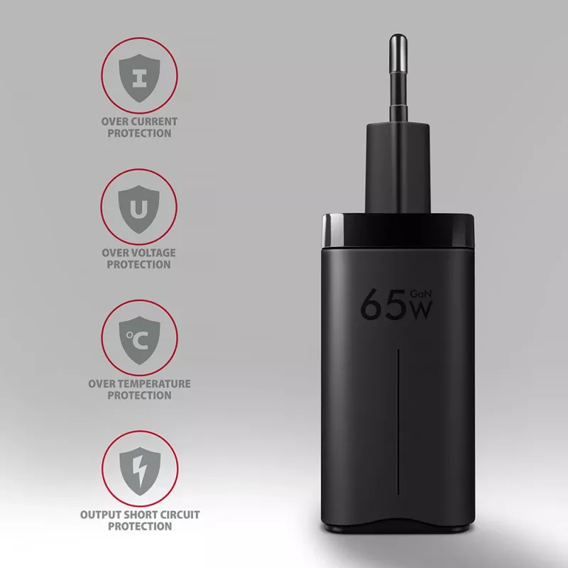 Axagon ACU-DPQ65 GaN sieninis įkroviklis 65W, 3x prievadas (USB-A + dvigubas USB-C), PD3.0/QC4+/PPS/Apple