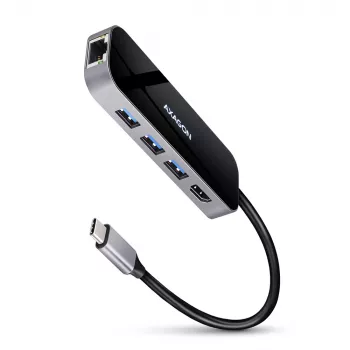 Axagon HMC-6GL USB 3.2 Gen 1 centrinė stotelė, 3x USB-A, HDMI 4k/30Hz, RJ-45, PD 100W, 20 cm USB-C laidas