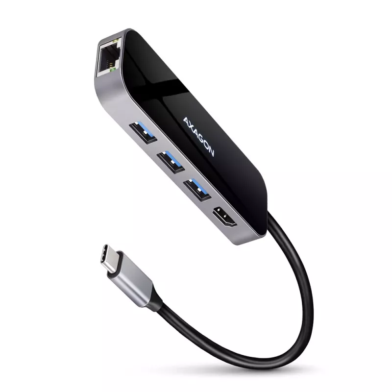 Axagon HMC-6GL USB 3.2 Gen 1 centrinė stotelė, 3x USB-A, HDMI 4k/30Hz, RJ-45, PD 100W, 20 cm USB-C laidas