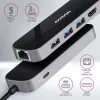 Axagon HMC-6GL USB 3.2 Gen 1 centrinė stotelė, 3x USB-A, HDMI 4k/30Hz, RJ-45, PD 100W, 20 cm USB-C laidas