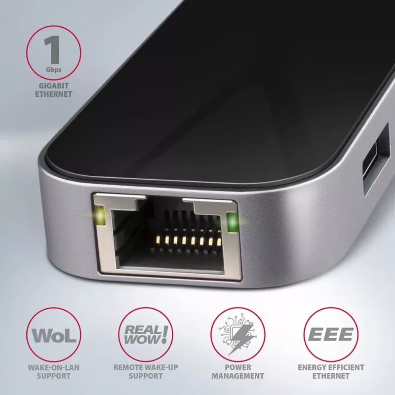 Axagon HMC-6GL USB 3.2 Gen 1 centrinė stotelė, 3x USB-A, HDMI 4k/30Hz, RJ-45, PD 100W, 20 cm USB-C laidas