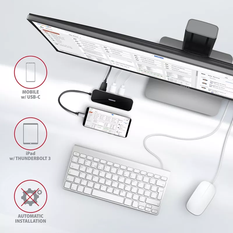 Axagon HMC-6GL USB 3.2 Gen 1 centrinė stotelė, 3x USB-A, HDMI 4k/30Hz, RJ-45, PD 100W, 20 cm USB-C laidas