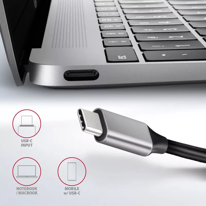 Axagon HMC-6GL USB 3.2 Gen 1 centrinė stotelė, 3x USB-A, HDMI 4k/30Hz, RJ-45, PD 100W, 20 cm USB-C laidas
