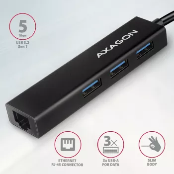 USB-C šakotuvas Axagon HMC-GL3A 3x USB-A Gbit-LAN juodas