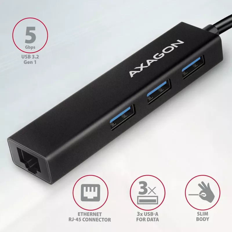 USB-C šakotuvas Axagon HMC-GL3A 3x USB-A Gbit-LAN juodas