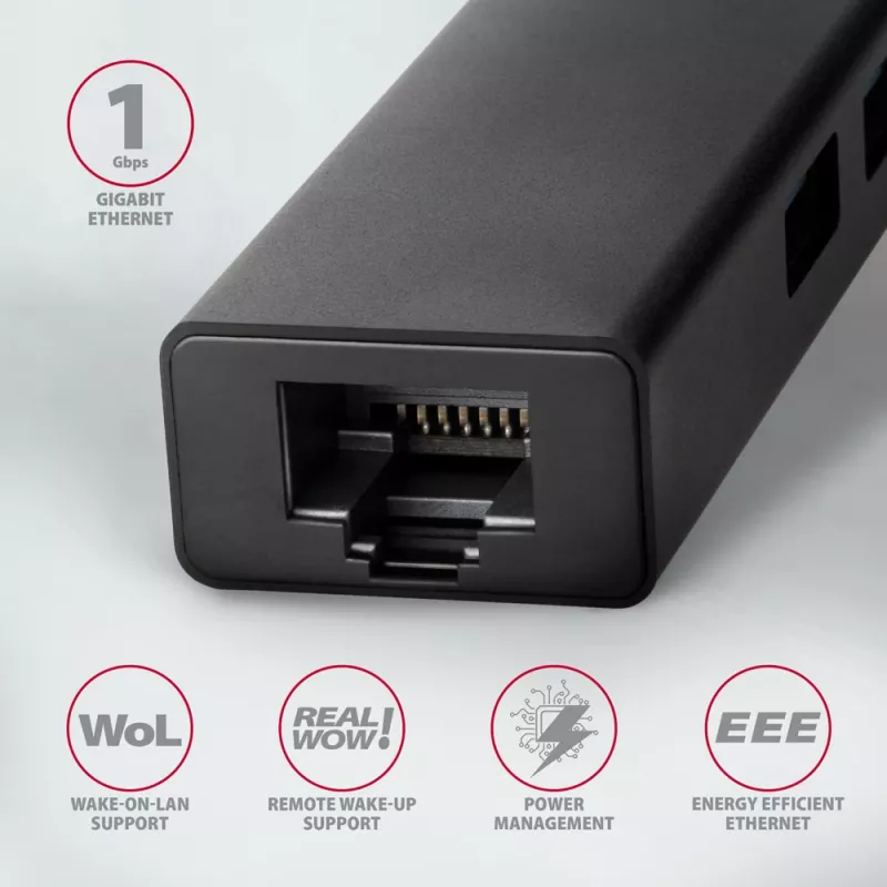 USB-C šakotuvas Axagon HMC-GL3A 3x USB-A Gbit-LAN juodas